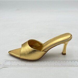 Milooey Gold Comfy High Heel Mules Open Pointed Toe Slide Sandals Cute Shoe